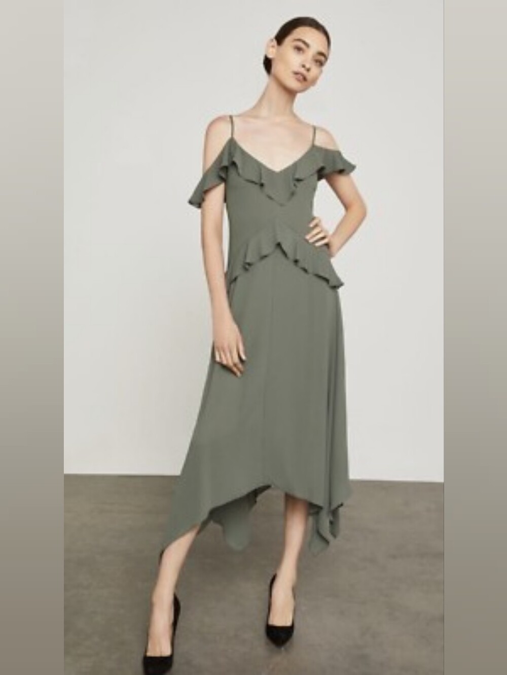 BcbgmaxazriaLissa Asymmetrical Slip Dress, Spanish Moss XS